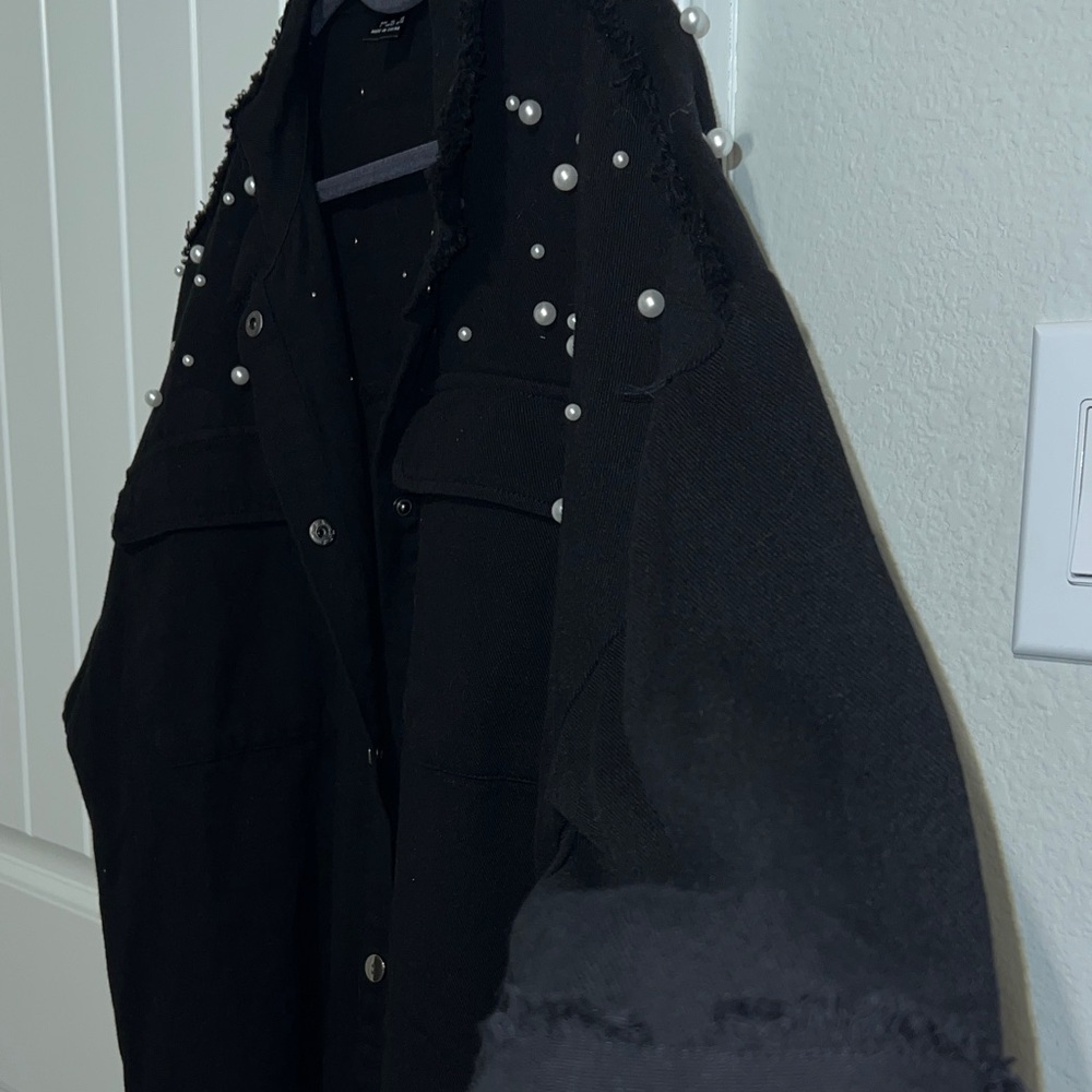 SHEIN Black Denim Jacket with Pearls!! - Picture 7 of 11